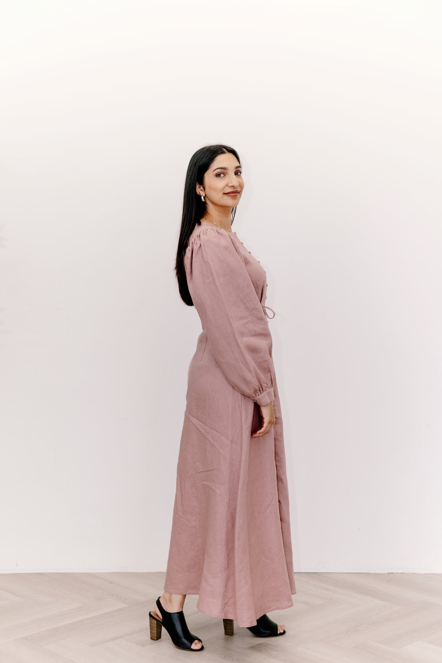 100% Linen Aira Maxi Dress - Mauve Mood