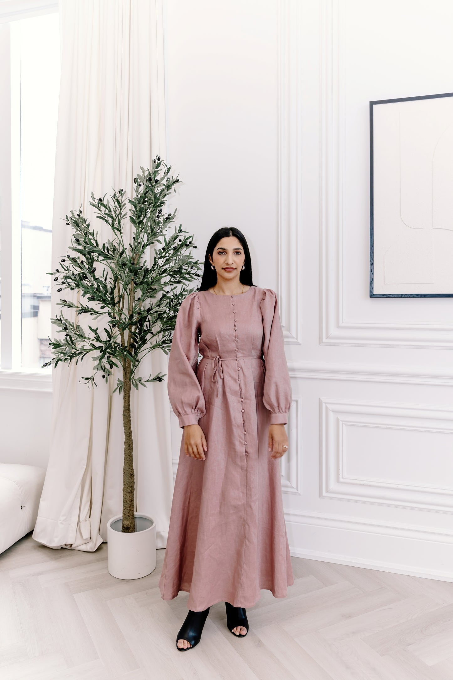 Robe longue en lin Aira - Mauve Mood