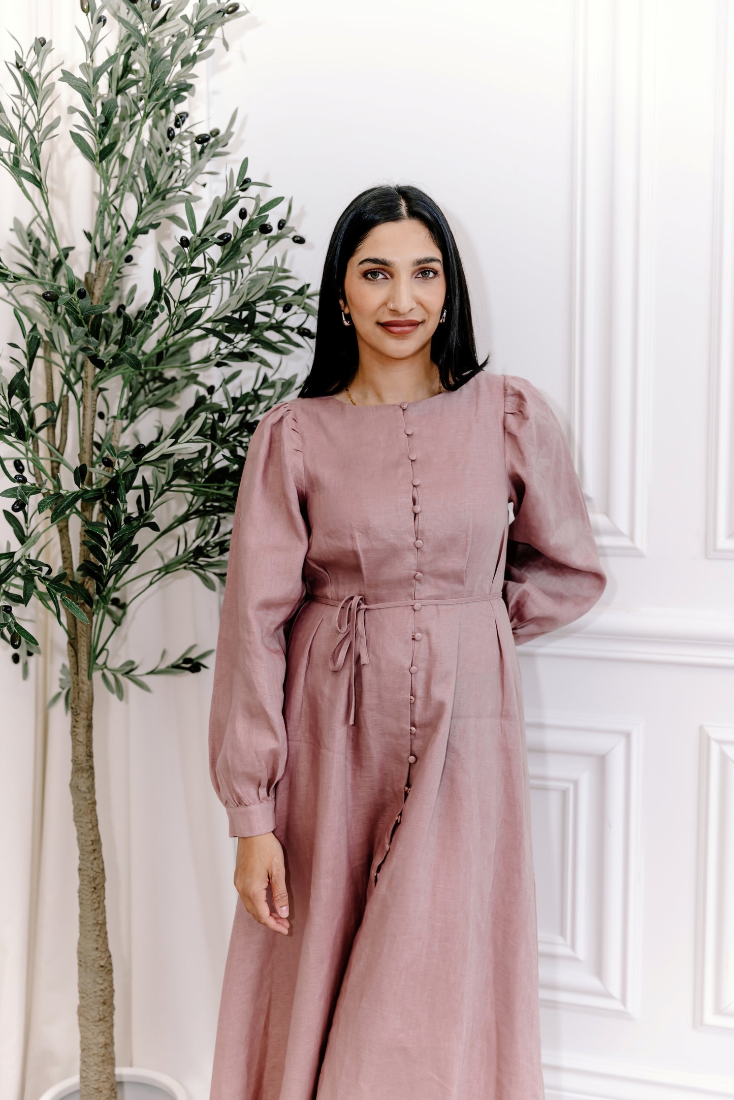 Robe longue en lin Aira - Mauve Mood