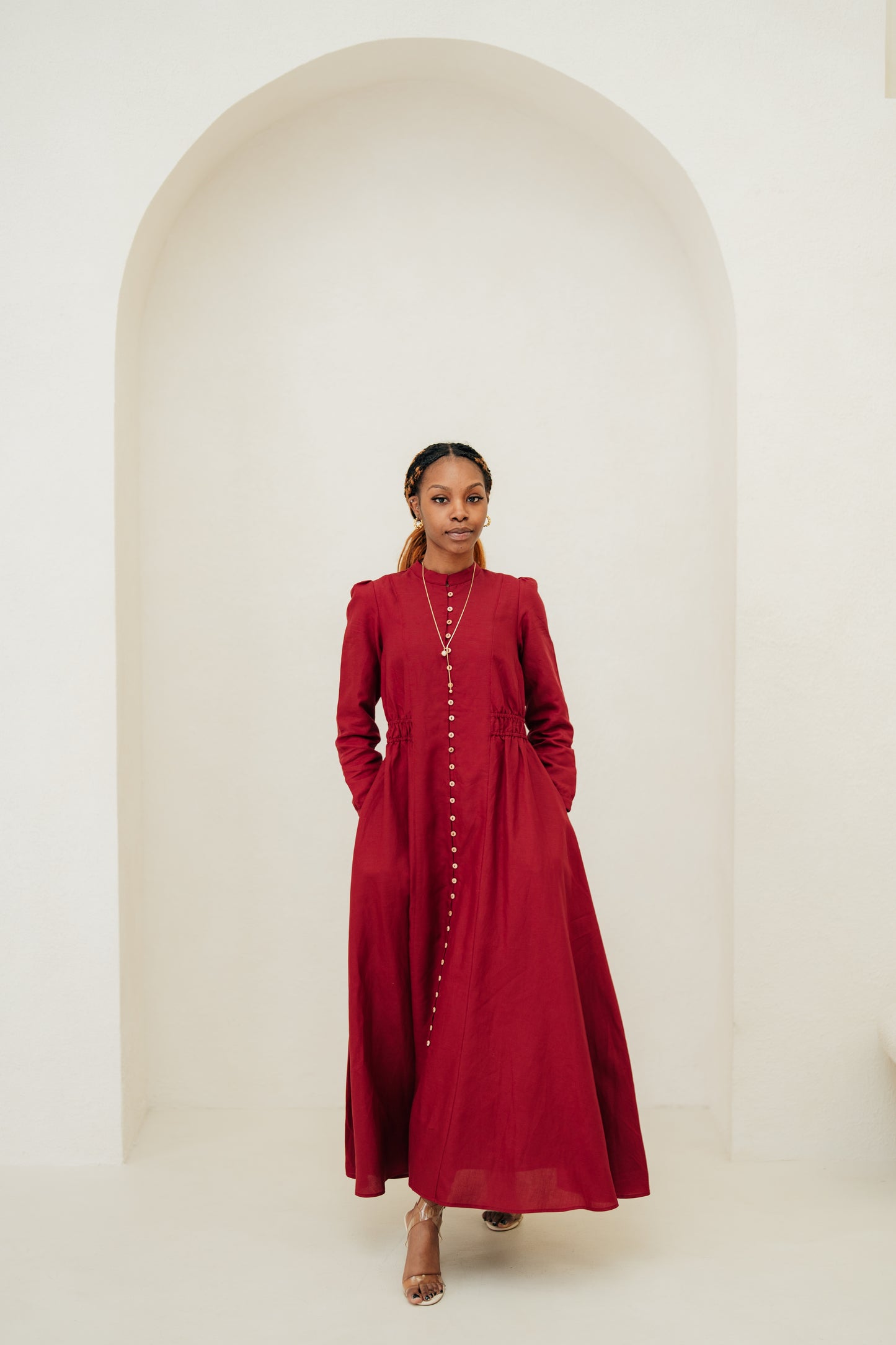 Lara Linen TENCEL™ Maxi Dress - Aesthetic Maroon