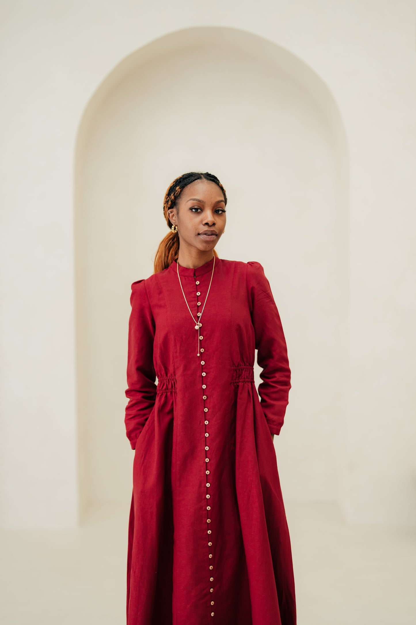 Lara Linen TENCEL™ Maxi Dress - Aesthetic Maroon